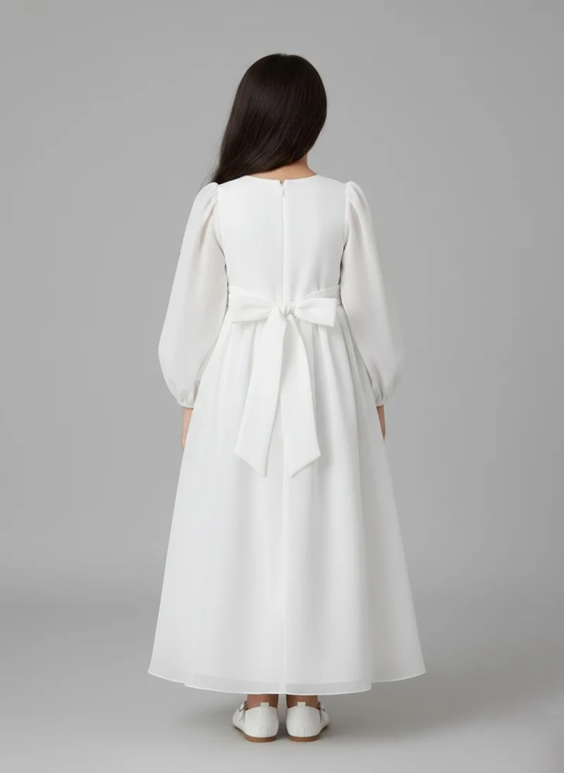 بيبي كلو Girls White Arabic Floral Embroidered Occasion Maxi